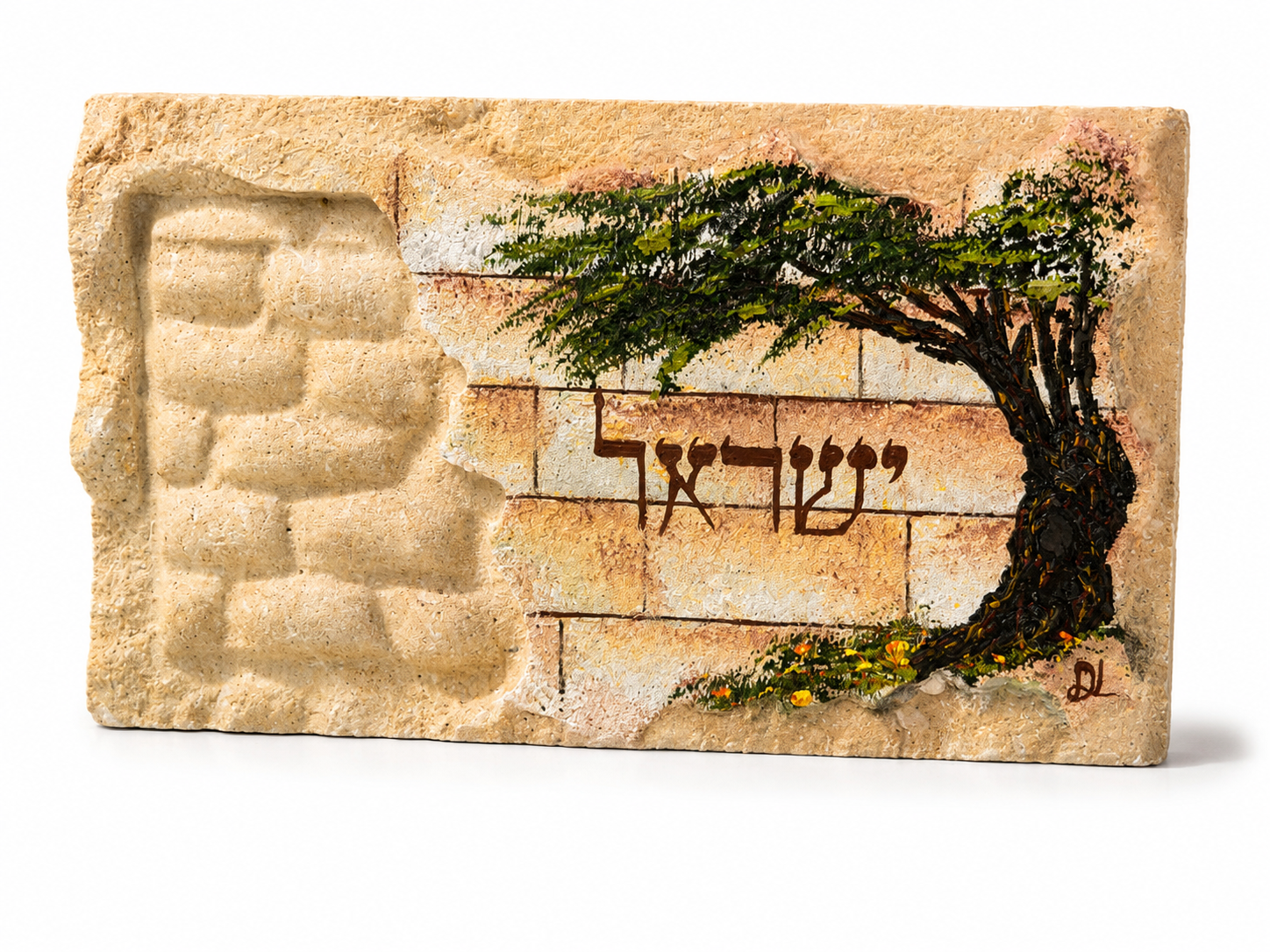 אבן הרי ירושלים - חריטת לבנים ועץ זית - ישראל