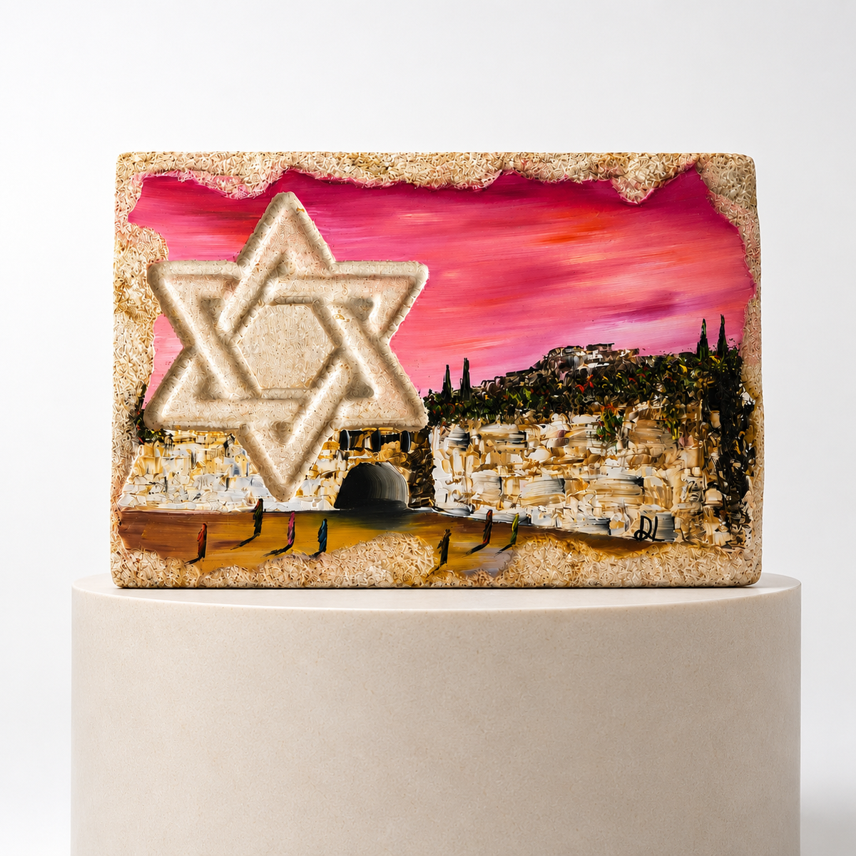 אבן הרי ירושלים - חריטת מגן דוד עם עיר דוד