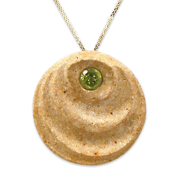 Wave14K Gold pendant - Gold Jerusalem Stone set with Emerald-Agat Art Design LTD-45,50,55,gold