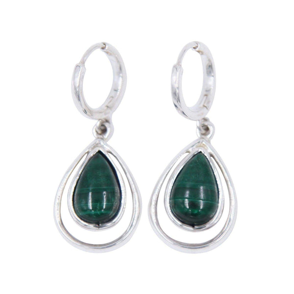Drop shape silver earring - Malachite stone-Agat Art Design LTD-silver