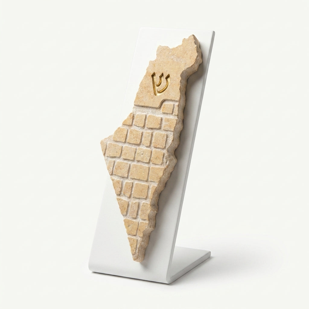 נרתיק מזוזה בצורת מפת ישראל מאבן ירושלמית