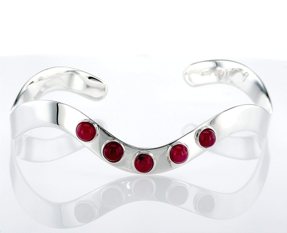 Silver wave Bracelet Ruby-Agat Art Design LTD-925 silver bracelet,Bracelet for her,december birth,December birth stone,gift for her,handmade jewelry,july birthstone,Natural Black Onyx,Onyx bracelet for women,Ruby,silver bangel