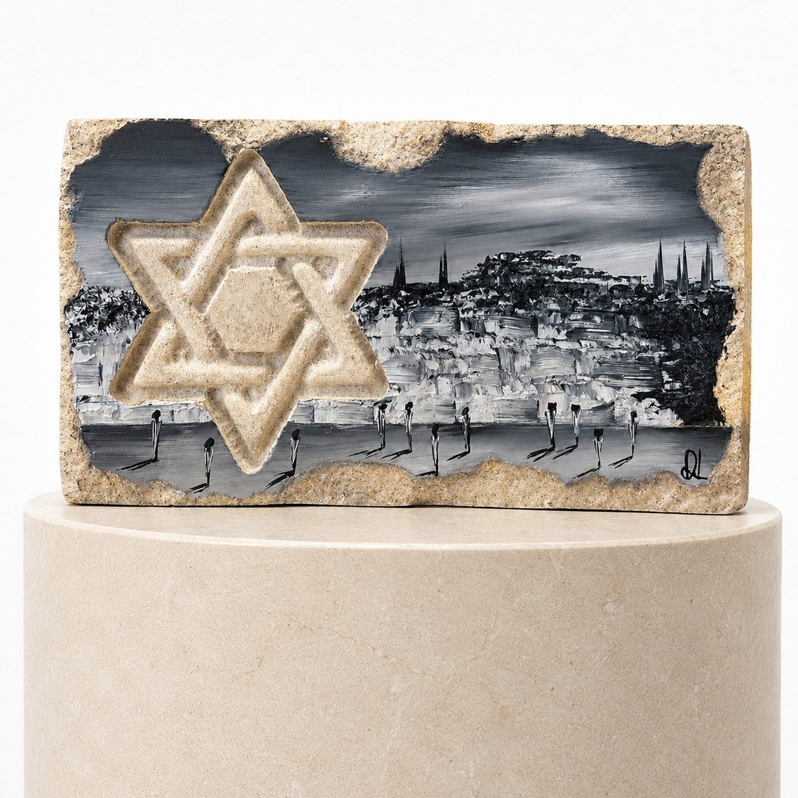 אבן הרי ירושלים - חריטת מגן דוד עם עיר דוד IIII