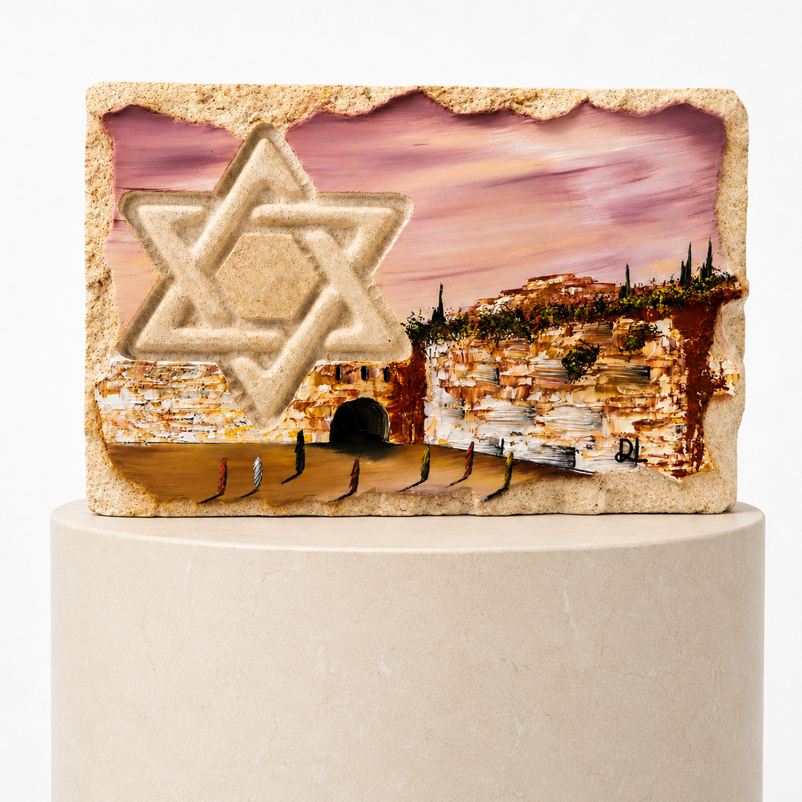 אבן הרי ירושלים - חריטת מגן דוד עם עיר דוד IIIII