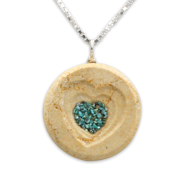 Heart shape pendant - Turqoise/Coral stone