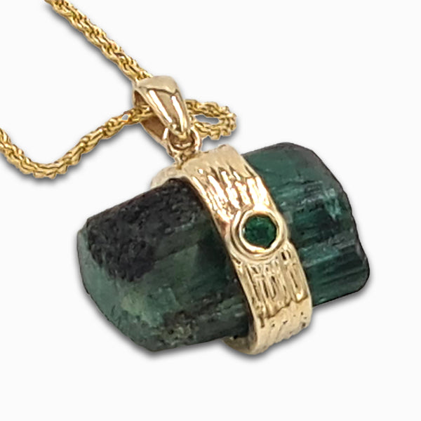 Raw Emerald 14K gold necklace