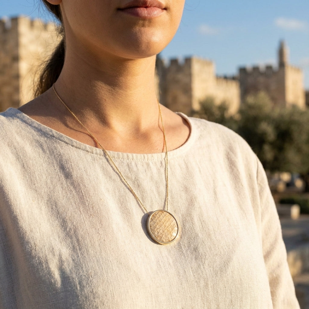 תליון מגן דוד זהב 14K - אבן ירושלים מוזהבת