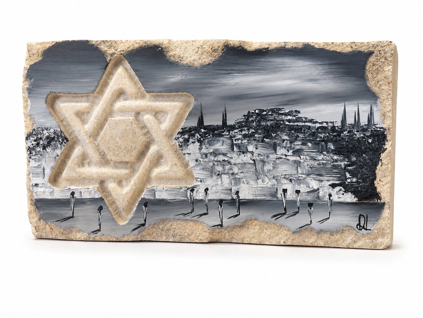 אבן הרי ירושלים - חריטת מגן דוד עם עיר דוד IIII