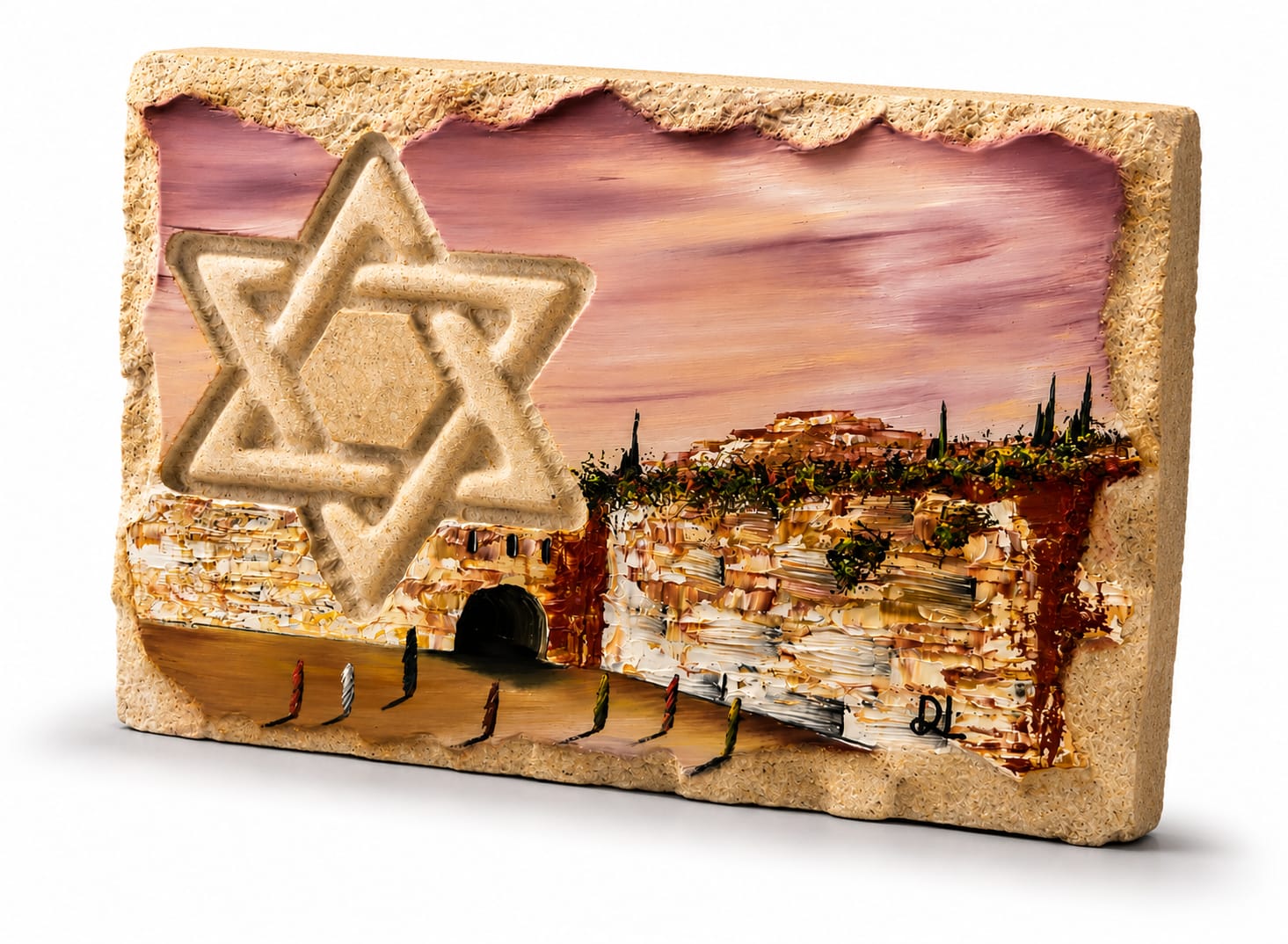 אבן הרי ירושלים - חריטת מגן דוד עם עיר דוד IIIII