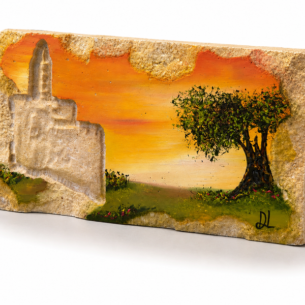 III אבל הרי ירושלים - חריטת בית המקדש עם עץ זית