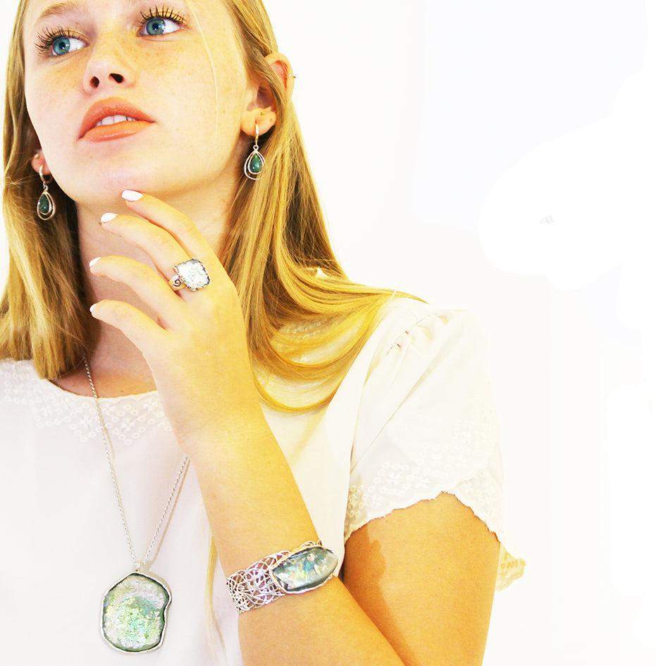 Hammerd silver Bracelet - Roman Glass-Agat Art Design LTD-silver