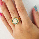 David star silver ring - Gold Jerusalem stone and Turquoise-Agat Art Design LTD-silver,vermeil