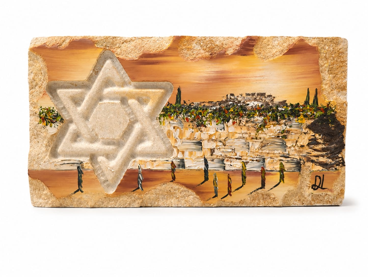 אבן הרי ירושלים - חריטת מגן דוד עם עיר דוד III
