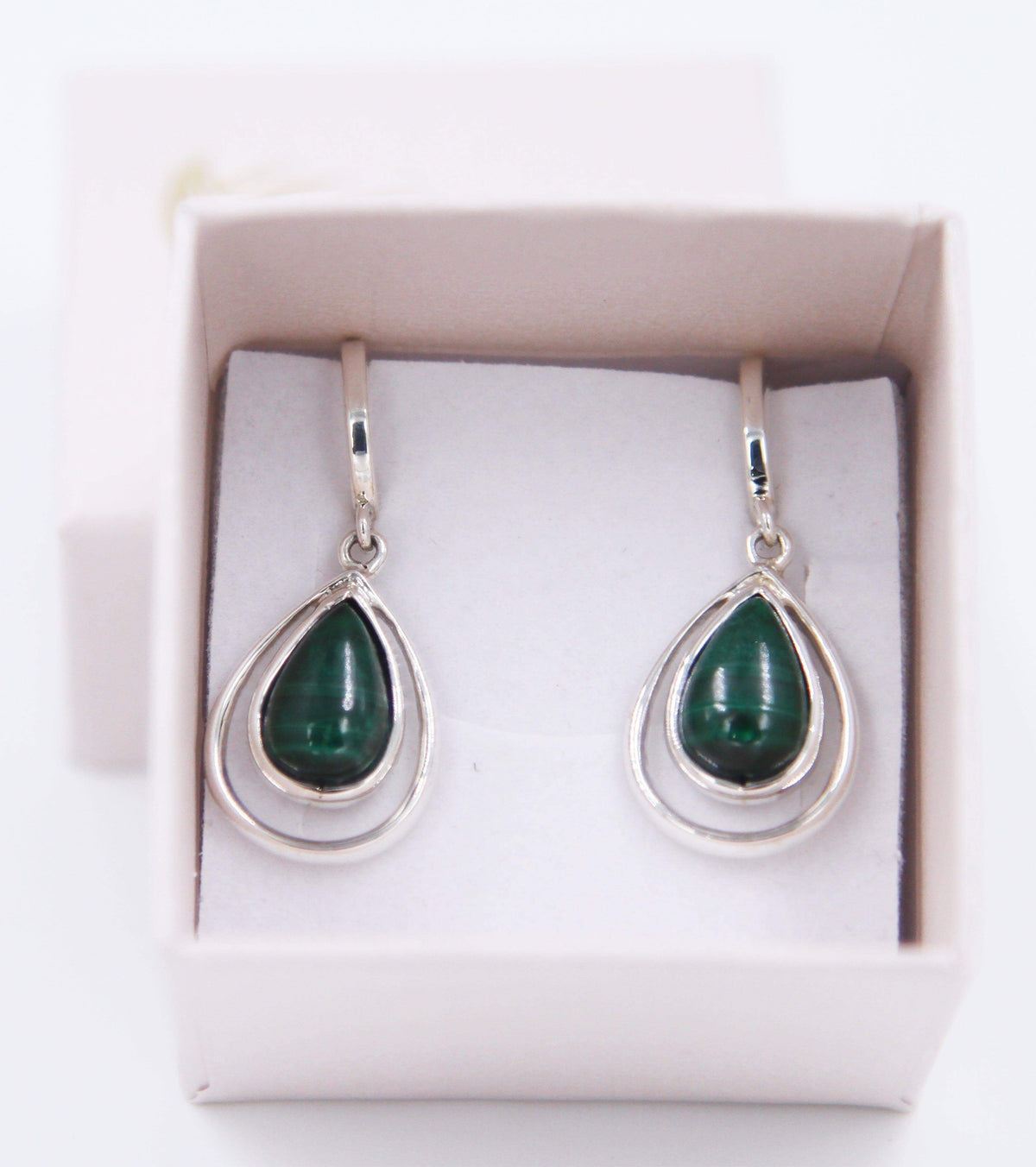 Drop shape silver earring - Malachite stone