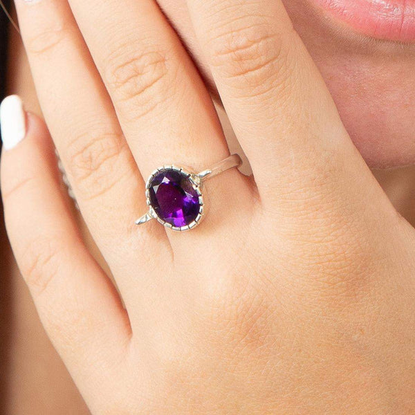 Amethyst dainty silver ring