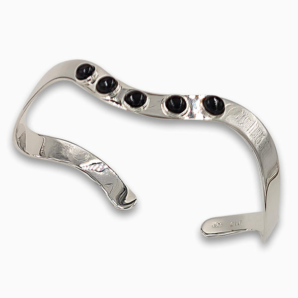 Silver wave Bracelet  Ruby-Agat Art Design LTD-925 silver bracelet,Bracelet for her,december birth,December birth stone,gift for her,handmade jewelry,july birthstone,Natural Black Onyx,Onyx  bracelet for women,Ruby,silver bangel