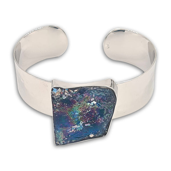 צמיד כסף מחושל - זכוכית רומית