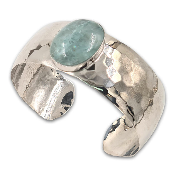 צמיד כסף 925 מחוספס - אקוומארין