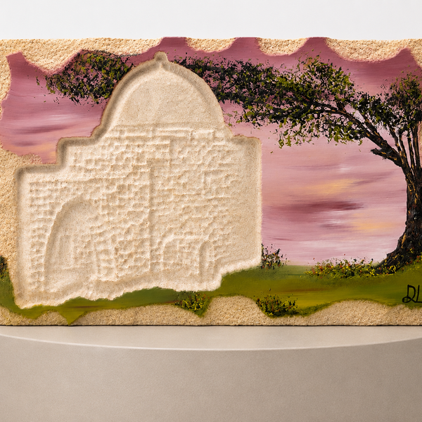 אבן הרי ירושלים - חריטת קבר רחל עם עץ זית III