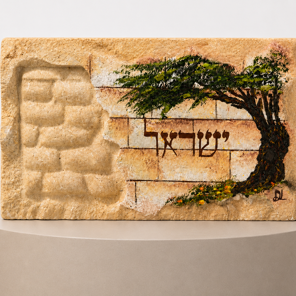 אבן הרי ירושלים - חריטת לבנים ועץ זית - ישראל