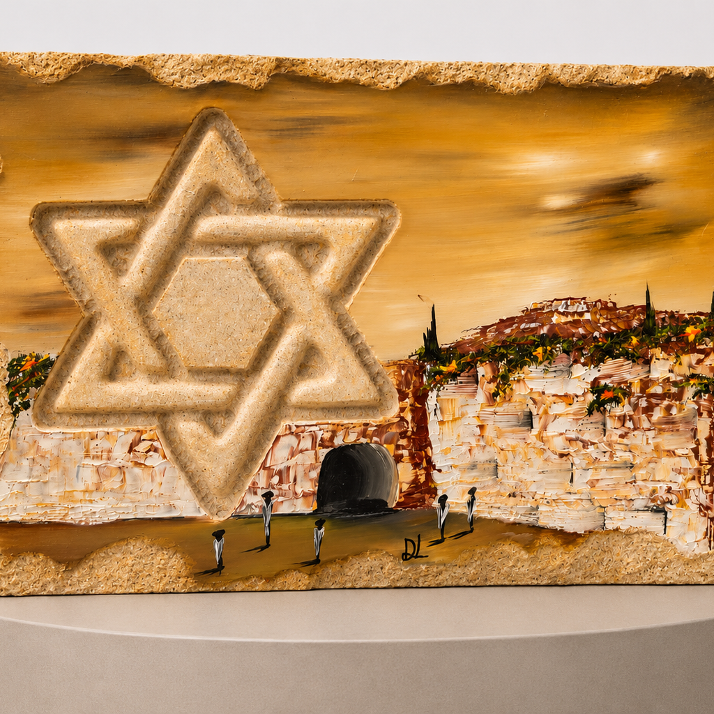 אבן הרי ירושלים - חריטת מגן דוד עם עיר דוד IIIIII