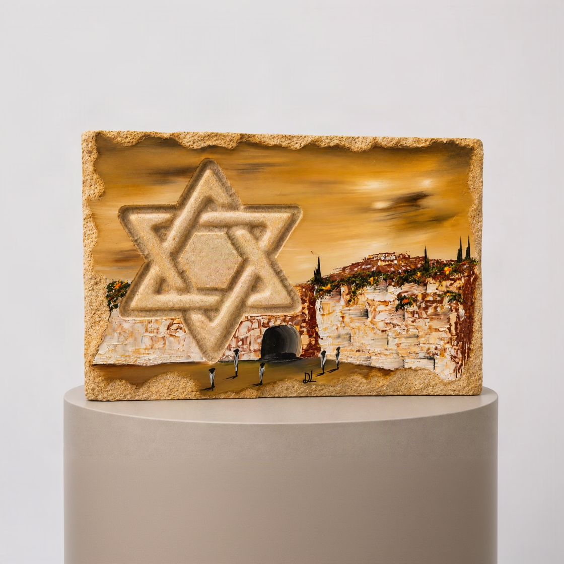 אבן הרי ירושלים - חריטת מגן דוד עם עיר דוד IIIIII