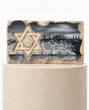 אבן הרי ירושלים - חריטת מגן דוד עם עיר דוד IIII