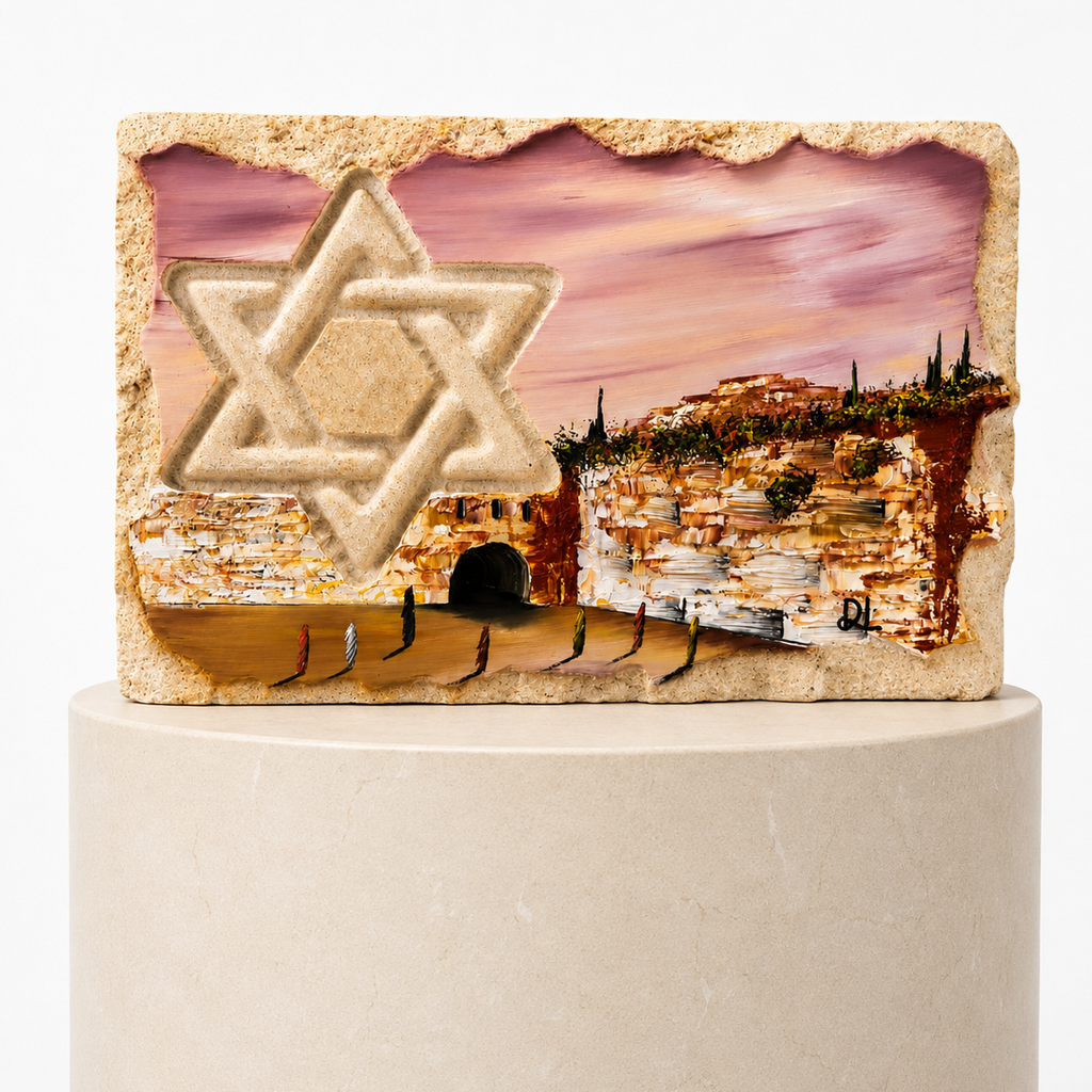 אבן הרי ירושלים - חריטת מגן דוד עם עיר דוד IIIII