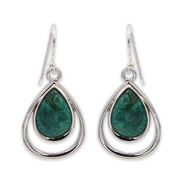 Drop shape silver earring - Malachite stone-Agat Art Design LTD-silver