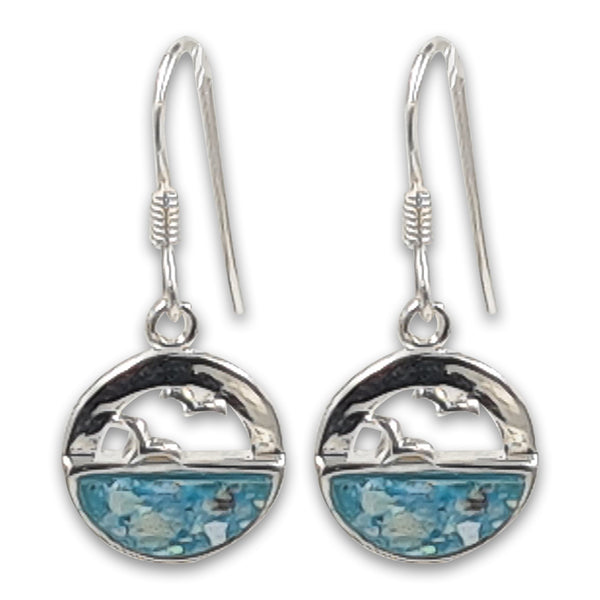 עגילים מצופים זהב 14 קראט עם זכוכית רומית