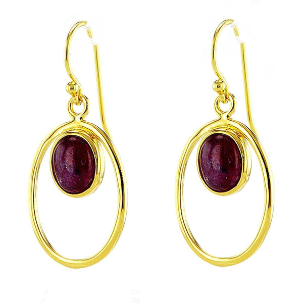 עגילים מצופים זהב 14 קראט עם אודם