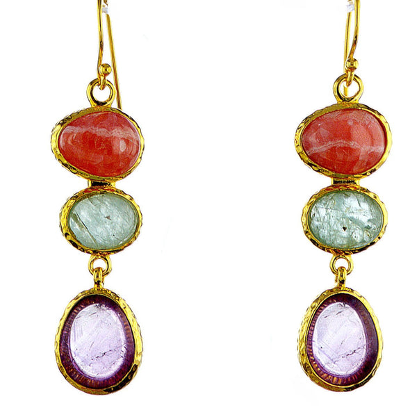 עגילים מצופים זהב 14 קראט עם אבנים אמיתיות