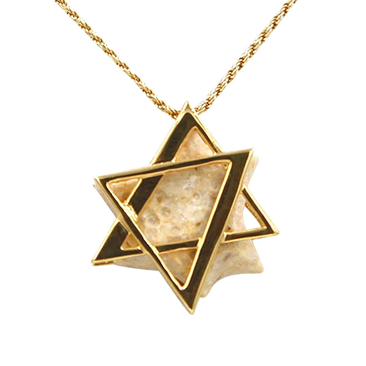 תליון מגן דוד ורמייל 14K - אבן ירושלמית מוזהבת