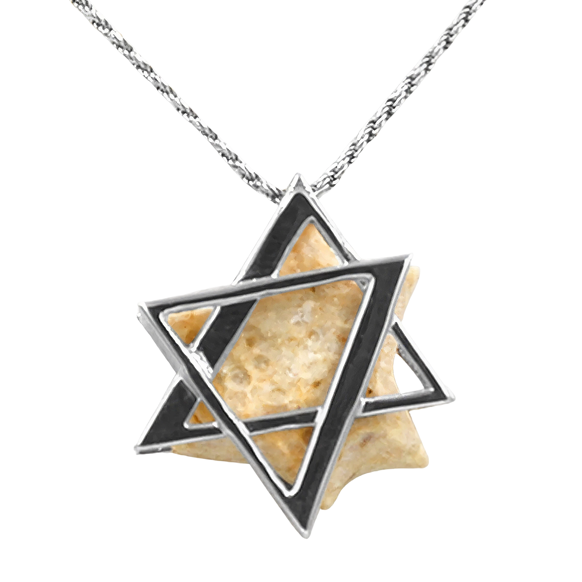 תליון מגן דוד ורמייל 14K - אבן ירושלמית מוזהבת