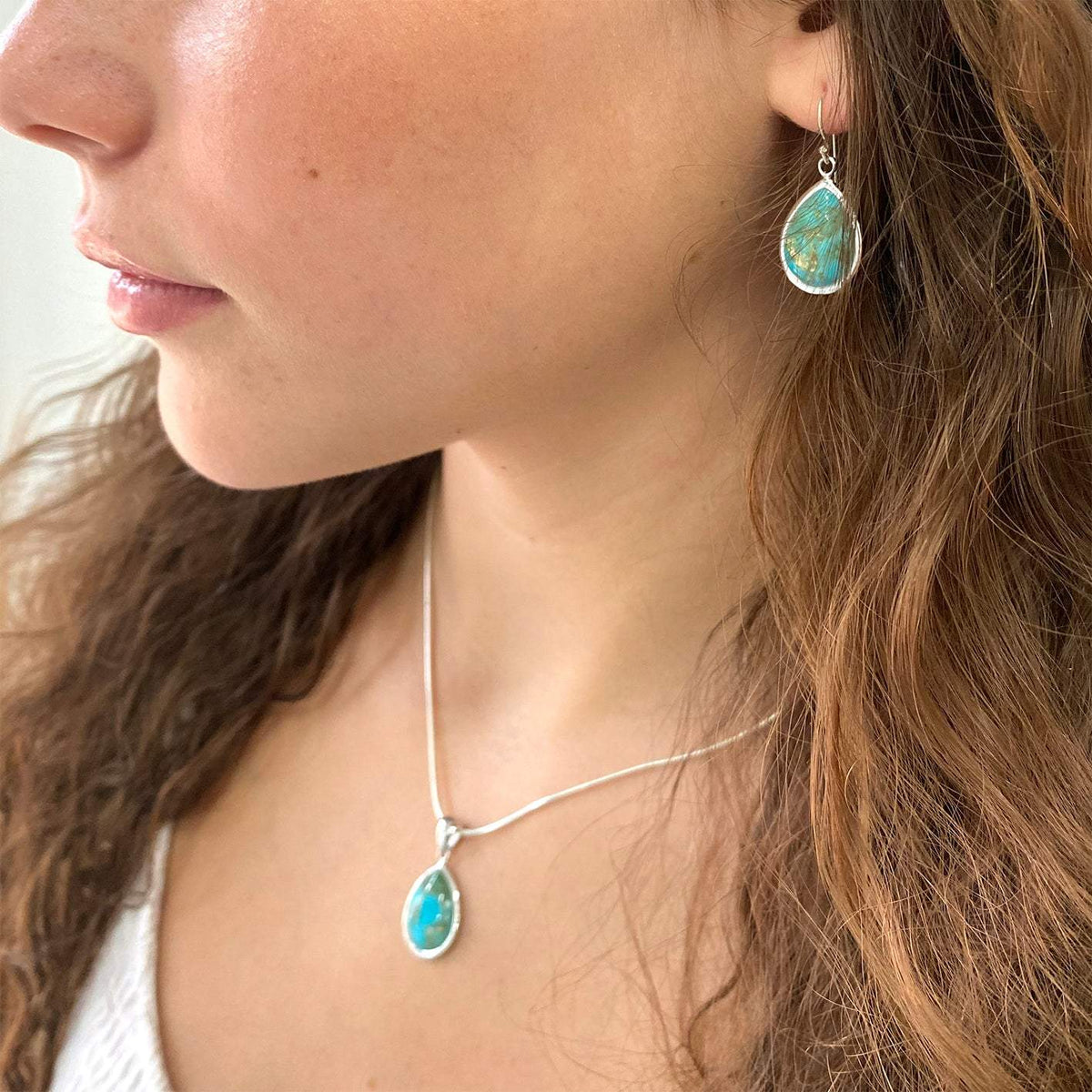 Tear drop silver earring- Turquoise-Agat Art Design LTD-silver