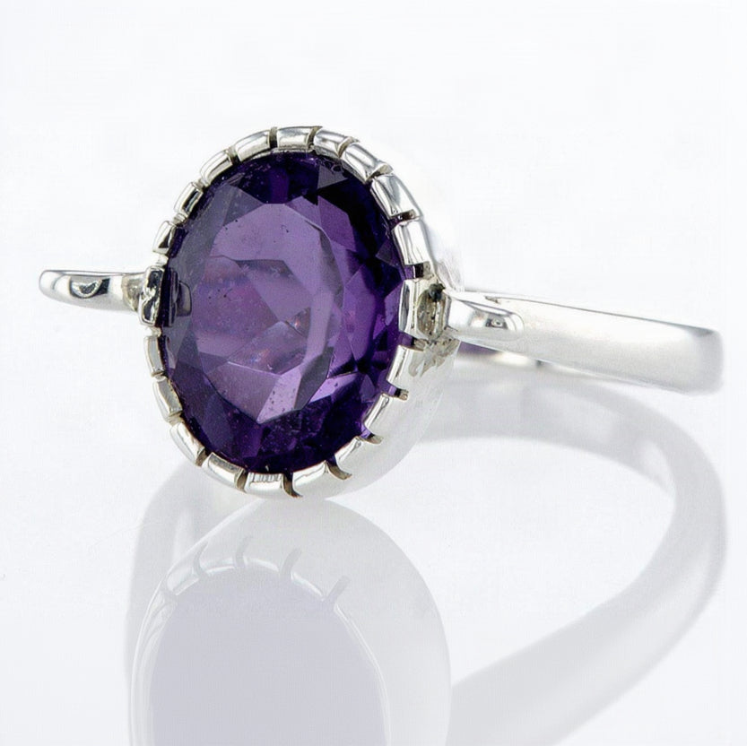 Amethyst dainty silver ring