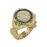 David star silver ring - Gold Jerusalem stone and Turquoise-Agat Art Design LTD-silver,vermeil