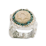 David star silver ring - Gold Jerusalem stone and Turquoise