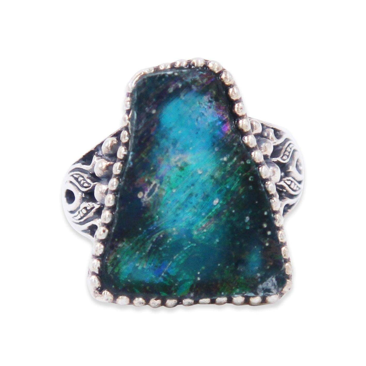 Sterling silver filigree ring with Roman Glass