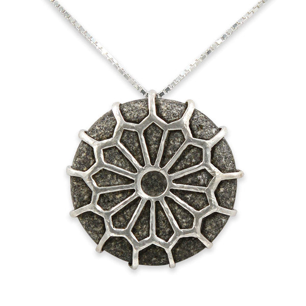 Spider net silver pandant - Volcanic stone