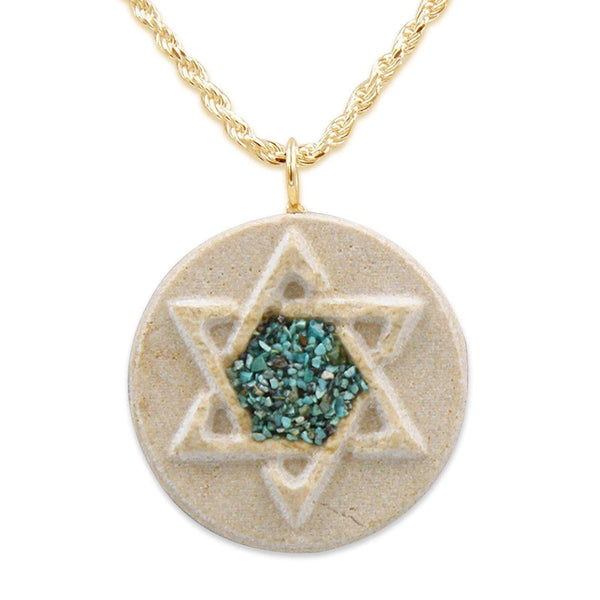 David star silver pendant with Gold Jerusalem Stone and Turquoise
