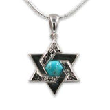 David star silver pendant - Onyx stone-Chen Winkler Jewelry Artist-45,50,55,silver