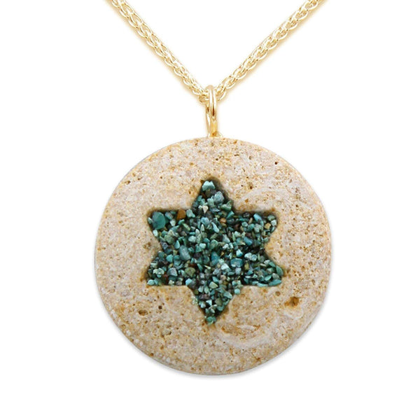 David star silver pendant with Jerusalem stone and Turquoise