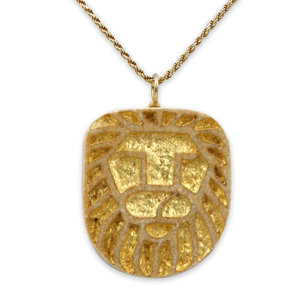 Lion 14K Vermeil Pendant - Volcanic Stone