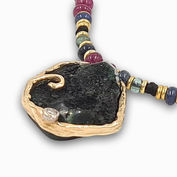 שרשרת אבני חן עם גלם אמרלד  ויהלום