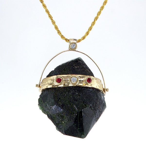 תליון מאמרלד גולמי זהב 14K