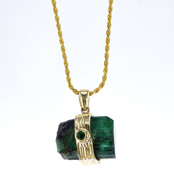 Raw Emerald 14K gold necklace
