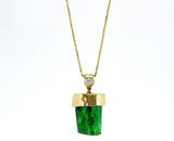 Genuine Emerald natural pencil 14K gold pendant with diamond