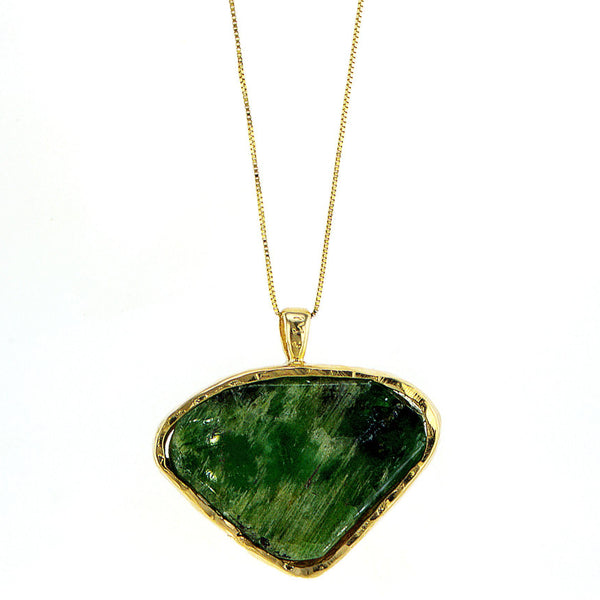 Heart shape Raw Emerald 14K gold pendant