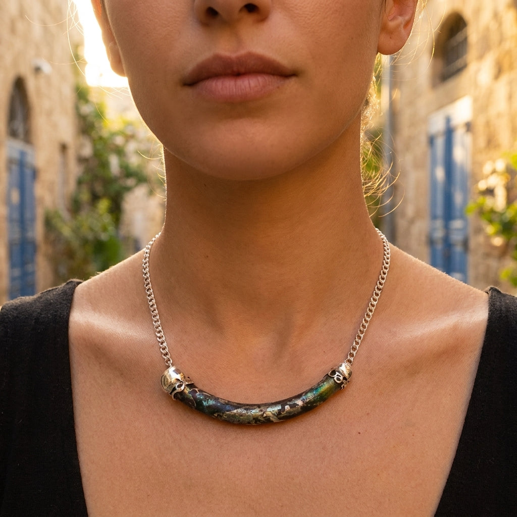 שרשרת כסף - זכוכית רומית